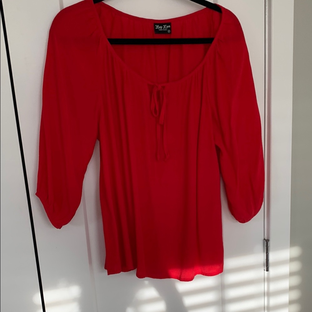 Red Tie Front Blouse with 3/4 Sleeves Clair Top Lucy Love